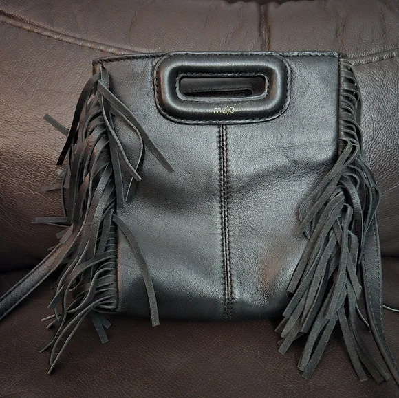 Maje Mini Black Fringe Leather Shoulder Bag - Picture 1 of 3